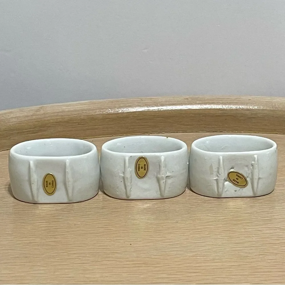 Porcelain Poinsettia & Holly Christmas Napkin Rings Festive Holiday Design 3 Set